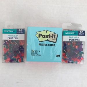 POST - it  NOTES CUBE 3M WEXFORD MultiColor Push pins 80  count